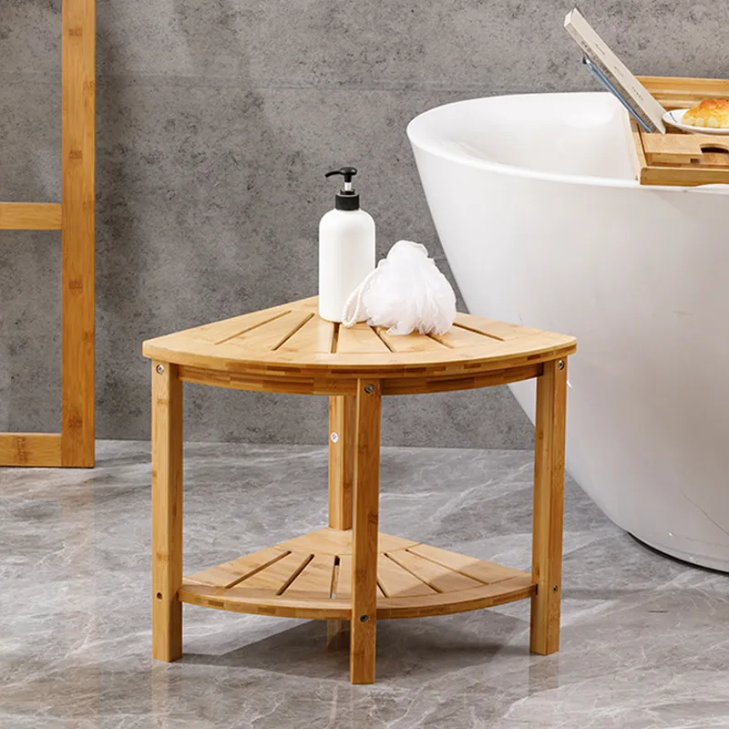 Taburete de esquina de baño de bambú, taburete de almacenamiento de esquina de bambú, taburete de baño Taburete