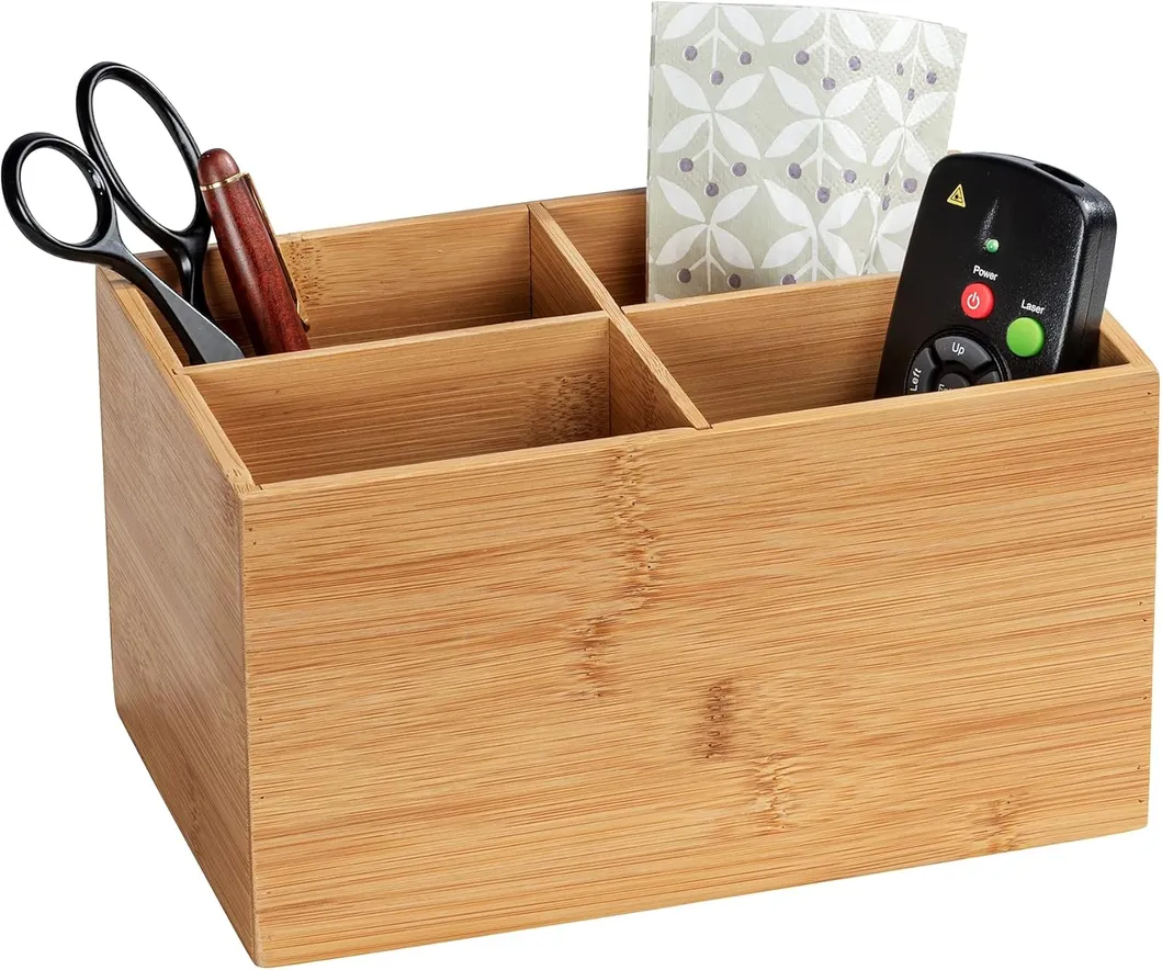 Caja organizadora de bambú con 3 compartimentos - Caja de almacenamiento, cesta de baño