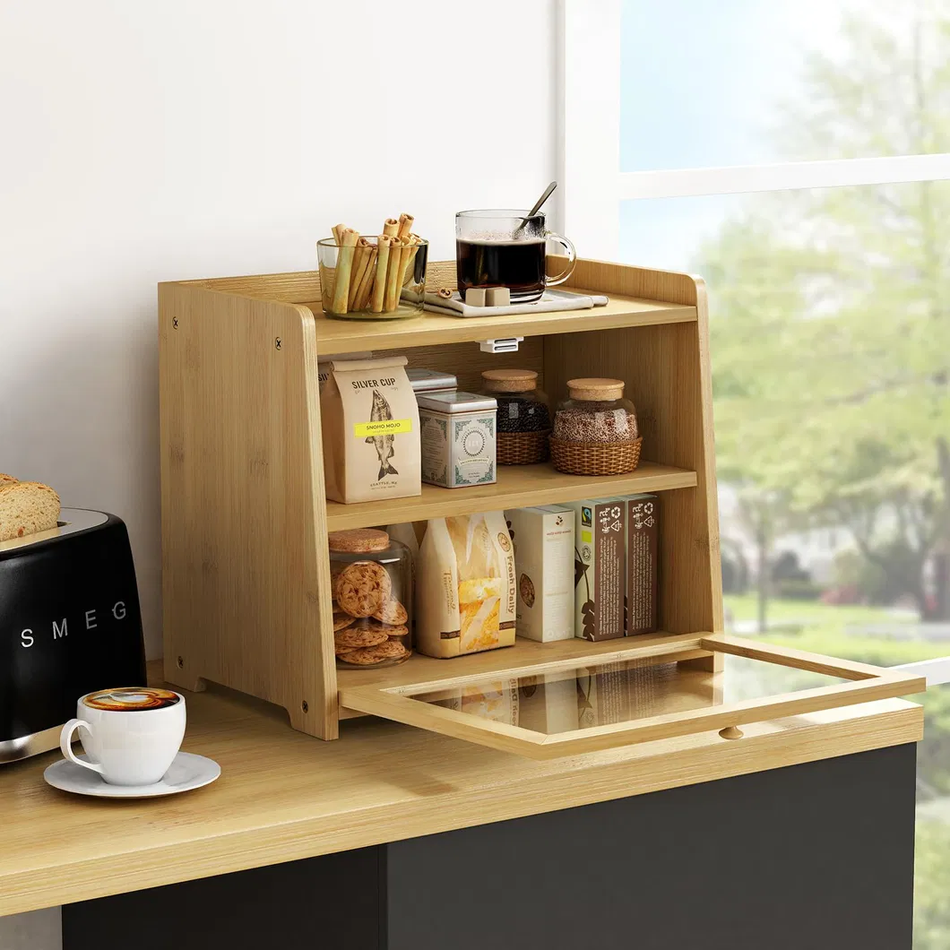 Caja de almacenamiento de alimentos de bamb&uacute; natural de 2 capas Caja de almacenamiento de alimentos 
