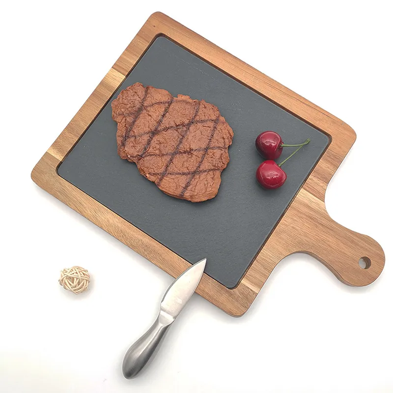 Venta al por mayor Tabla para servir queso de pizarra y madera de acacia con forma de paleta 