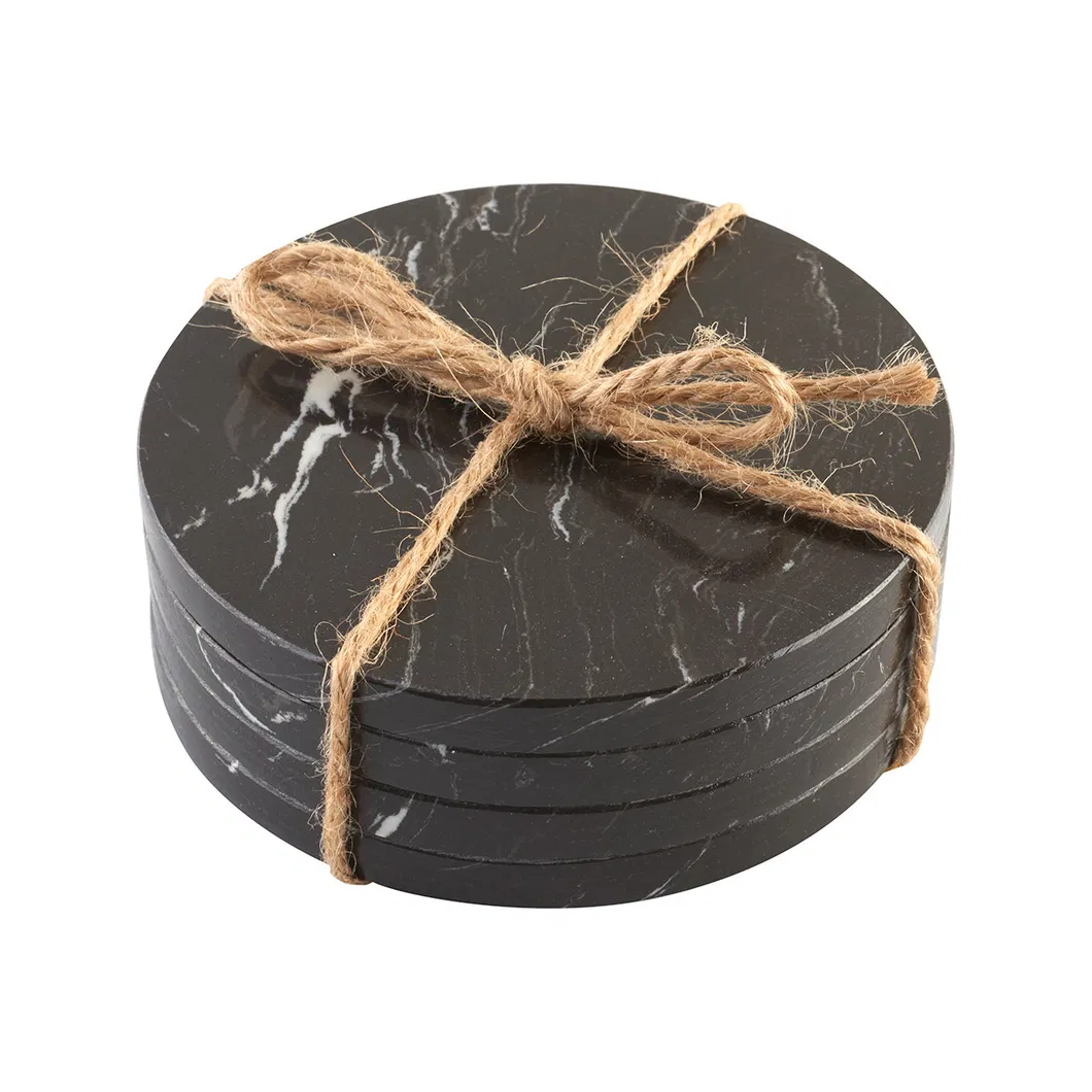 Juego de posavasos cuadrados de mármol y madera de acacia resistentes