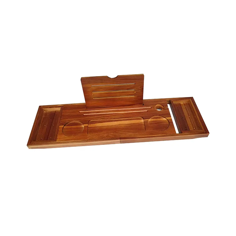 Organizador de ducha de madera de teca ajustable, estante de ba&ntilde;o expandible Bandeja Caddy para ba&ntilde;era