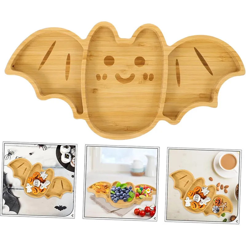 Halloween 2 piezas de bamb&uacute; con forma de calavera para aperitivos y charcuter&iacute;a, platos para servir para fiesta 