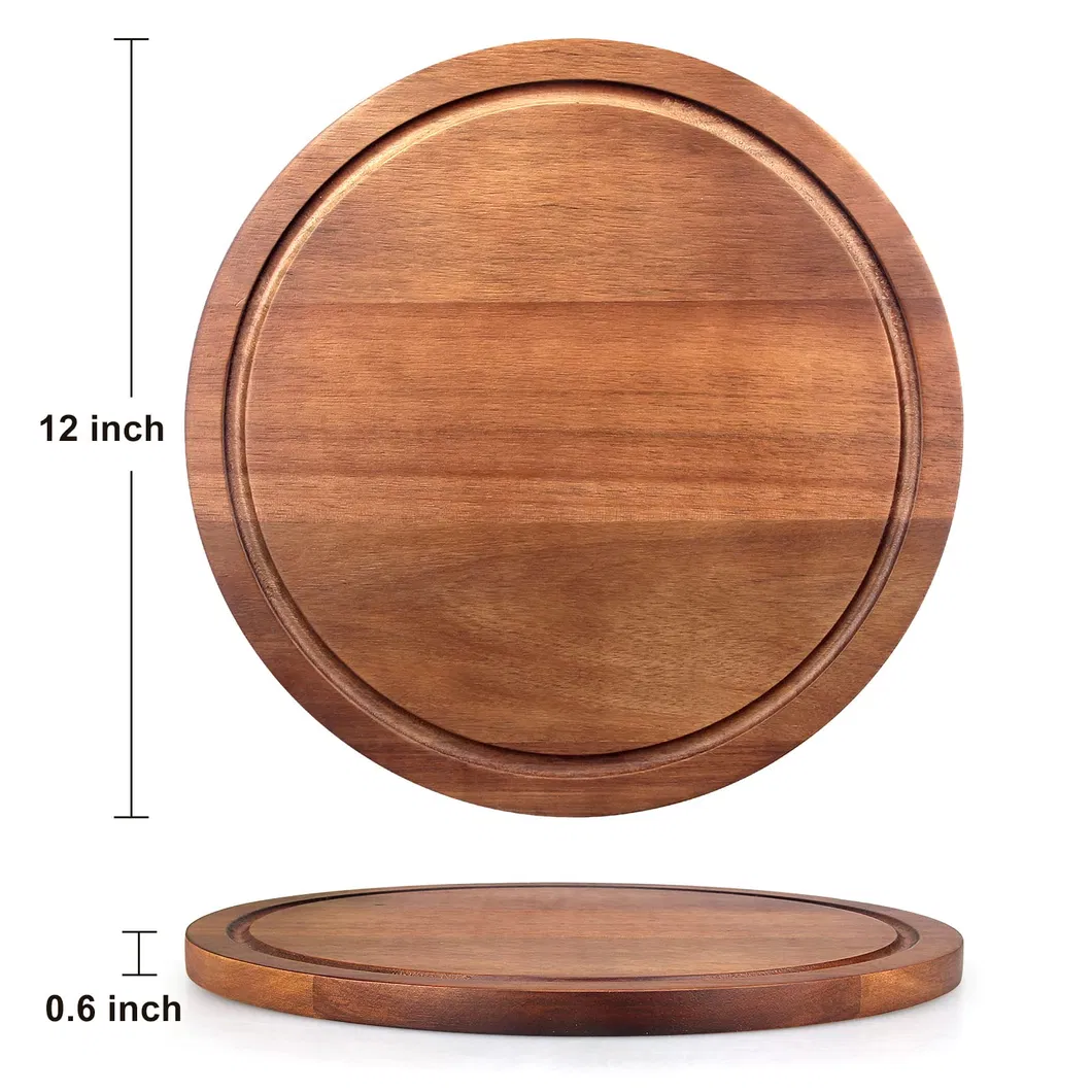 Tabla de cortar de madera redonda directa de f&aacute;brica con ranura para jugo 