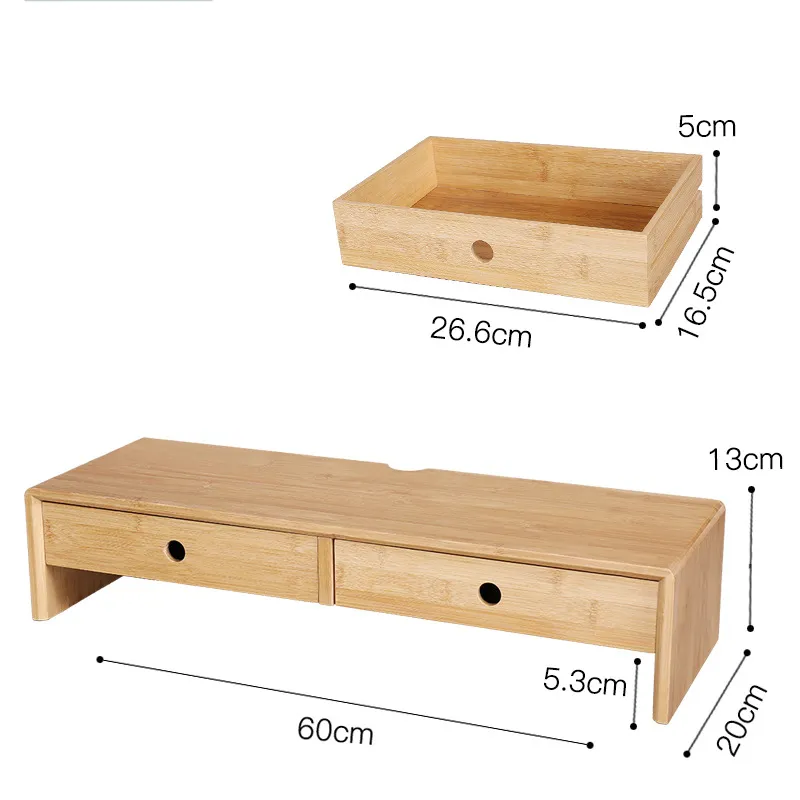 Soporte de bamb&uacute; para monitor de computadora con cajones organizadores de almacenamiento