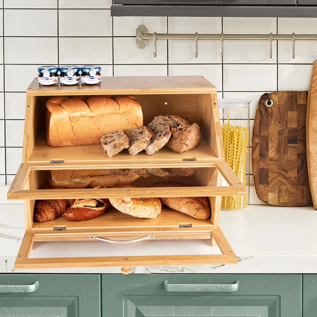 Contenedor de almacenamiento de pan y alimentos de gran capacidad de 2 niveles, caja de pan para mostrador de cocina 