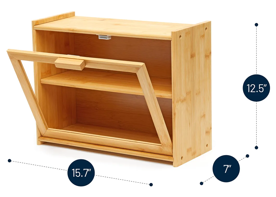 Caja rectangular transparente para almacenaje de pan y reposter&iacute;a de bamb&uacute; para snacks 