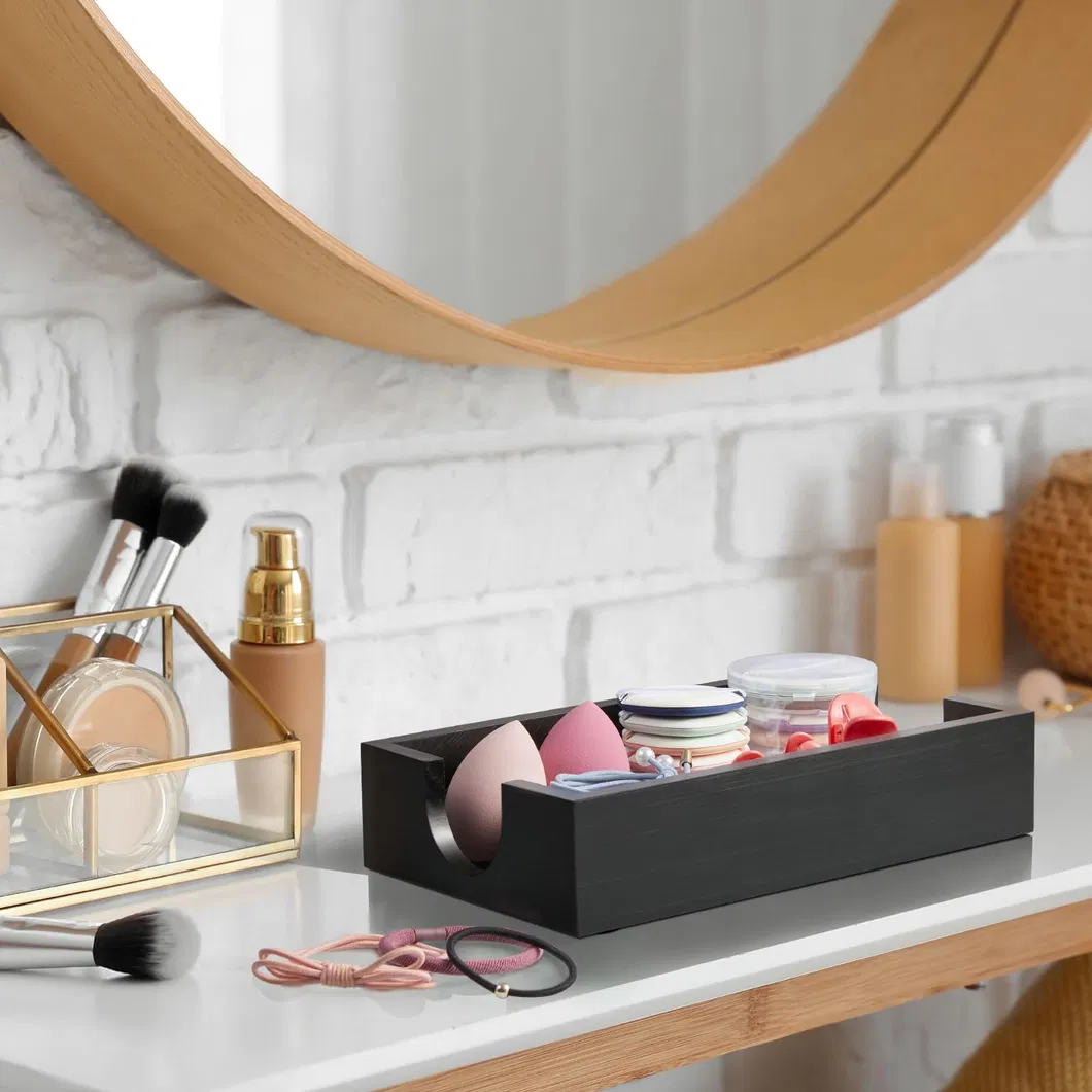 Dispensador de toallas de papel con servilletero de bamb&uacute; rectangular negro 