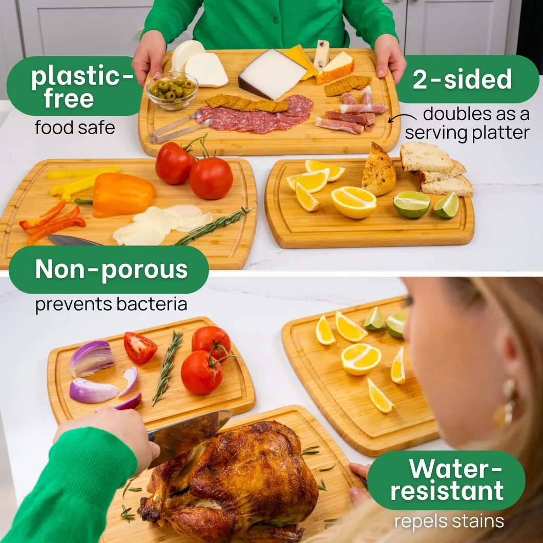 Juego de 3 bloques de cortar de bamb&uacute; grandes para cortar frutas y verduras 