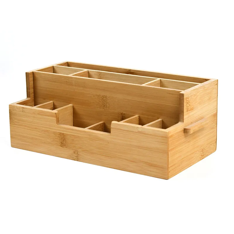 Caja organizadora de almacenamiento de escritorio de bamb&uacute; para oficina y hogar