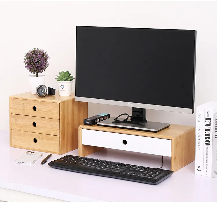 en el hogar Soporte vertical de bamb&uacute; para monitor, soporte para computadora port&aacute;til para apartamentos, oficina, uso dom&eacute;stico
