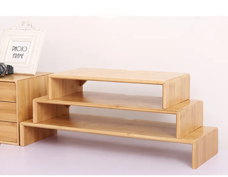 Soporte elevador de bamb&uacute; para monitor de escritorio con organizador de almacenamiento para oficina