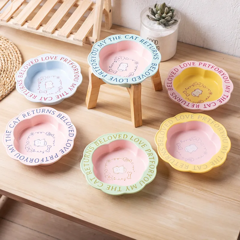 Flor - Cuenco de cerámica para gatos con borde, cuenco para comida para