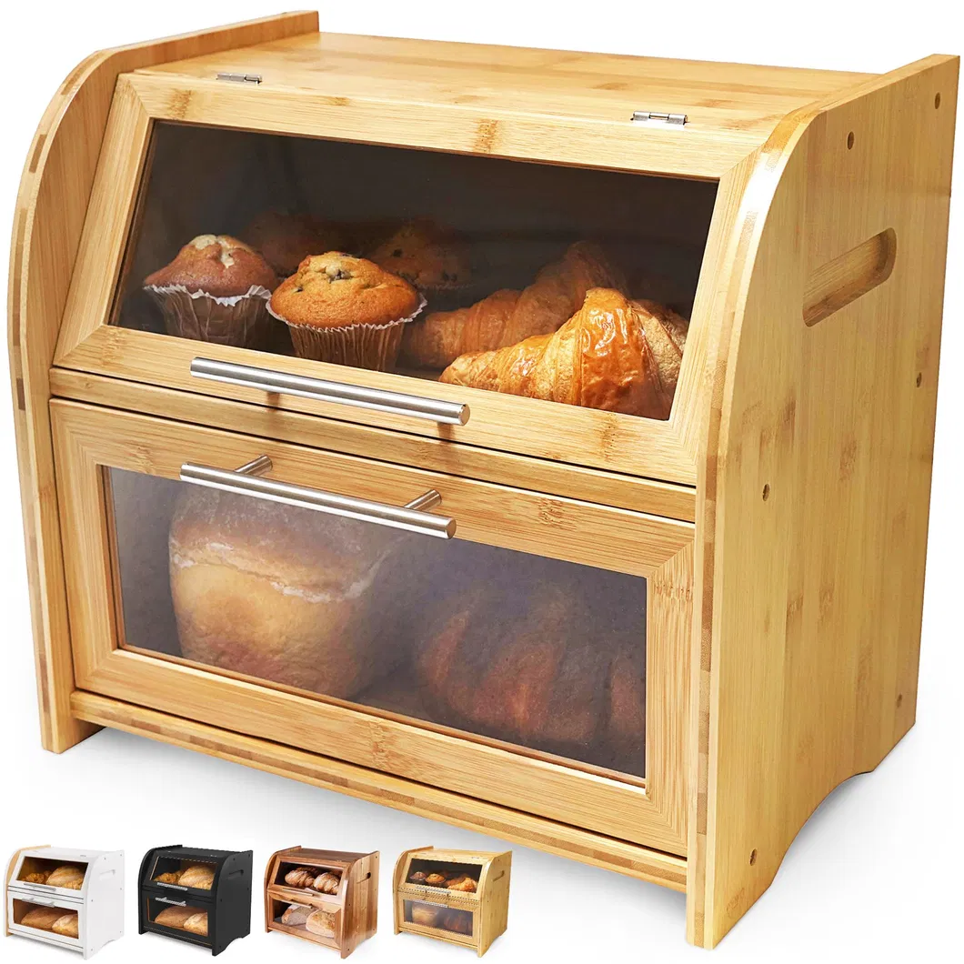 Caja de almacenamiento de pan de bamb&uacute;, lata de almacenamiento de pan, contenedor de pan 