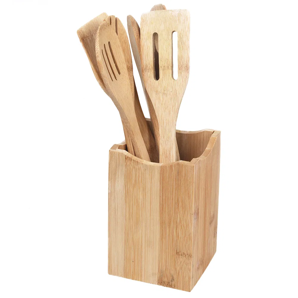 Personalize soporte cuadrado de bamb&uacute; y juego de utensilios de cocina para cocina 