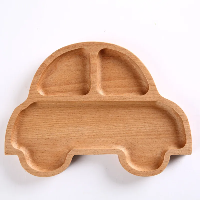 Plato decorativo de madera de haya para servir y comida con forma de coche para aperitivos, caramelos