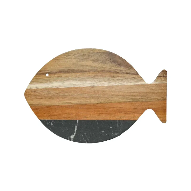 de madera y m&aacute;rmol negro con forma de pez para frutas/bocadillos
