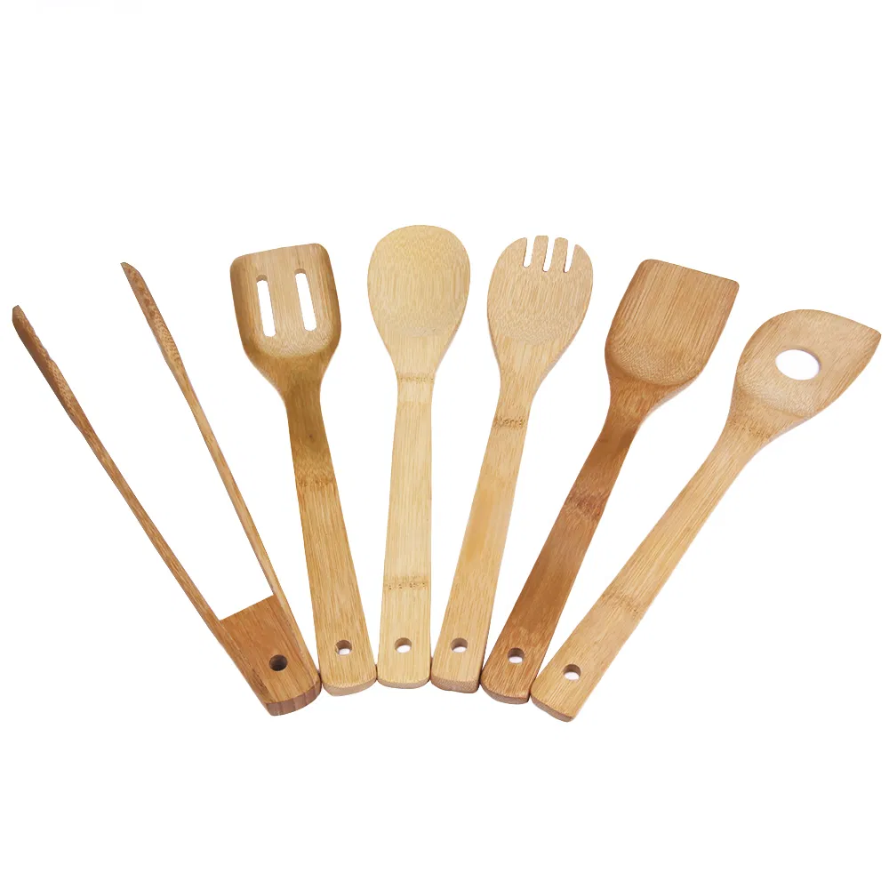 Juego de utensilios de cocina de bamb&uacute; antiadherentes y port&aacute;tiles para barbacoa 