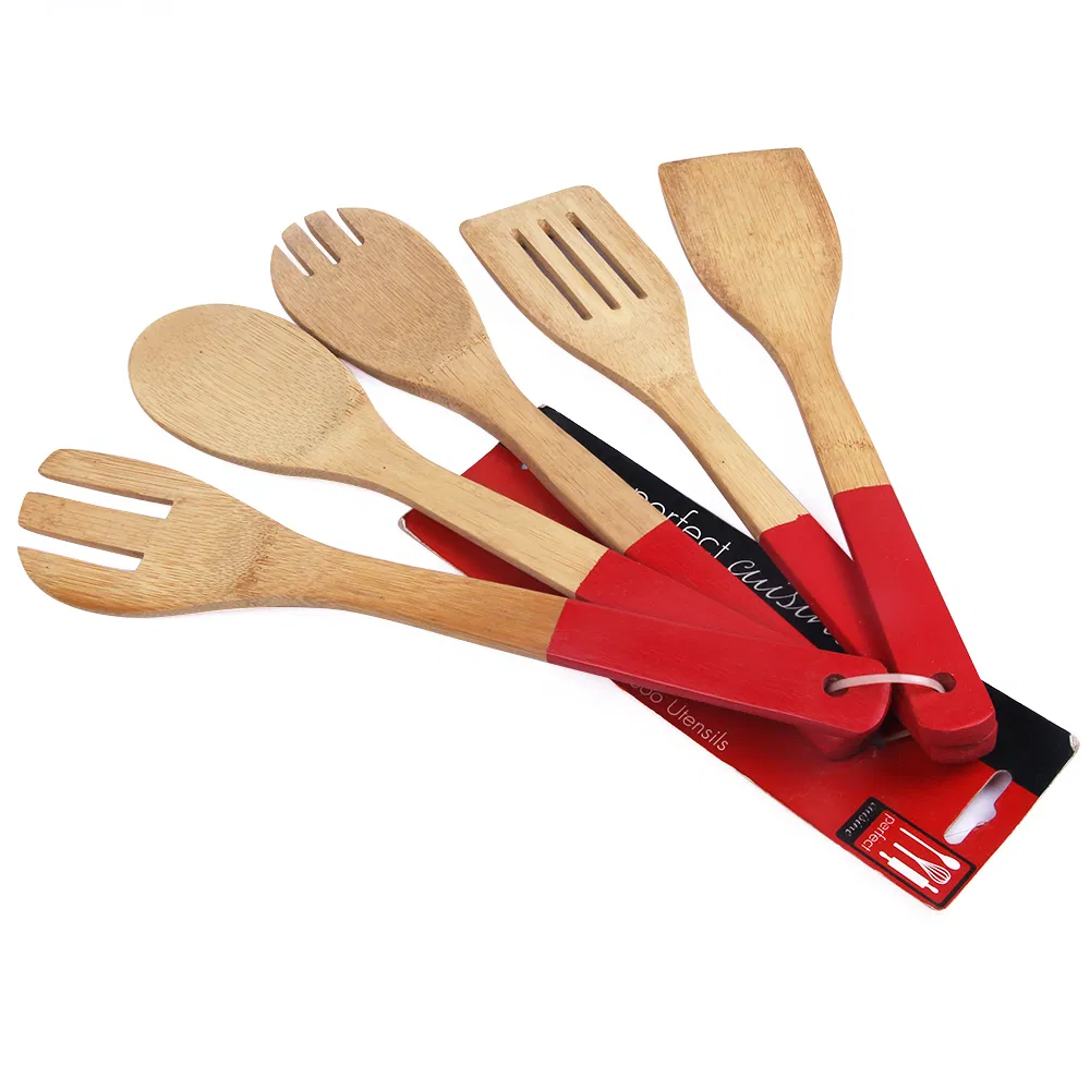 Juego de 5 utensilios de cocina de bamb&uacute; de color personalizado para cocina 