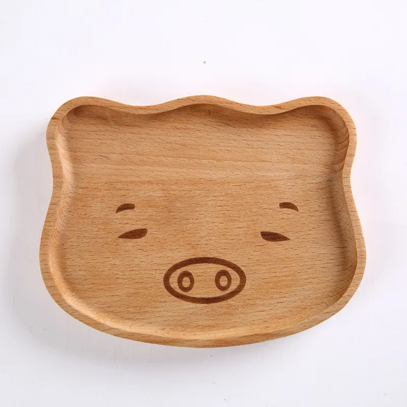 Plato de lujo para servir bocadillos de madera de haya con forma de oso para ni&ntilde;os