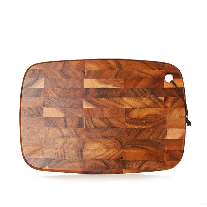 Tabla de cortar de madera de fibra personalizada con cuerda de cuero 