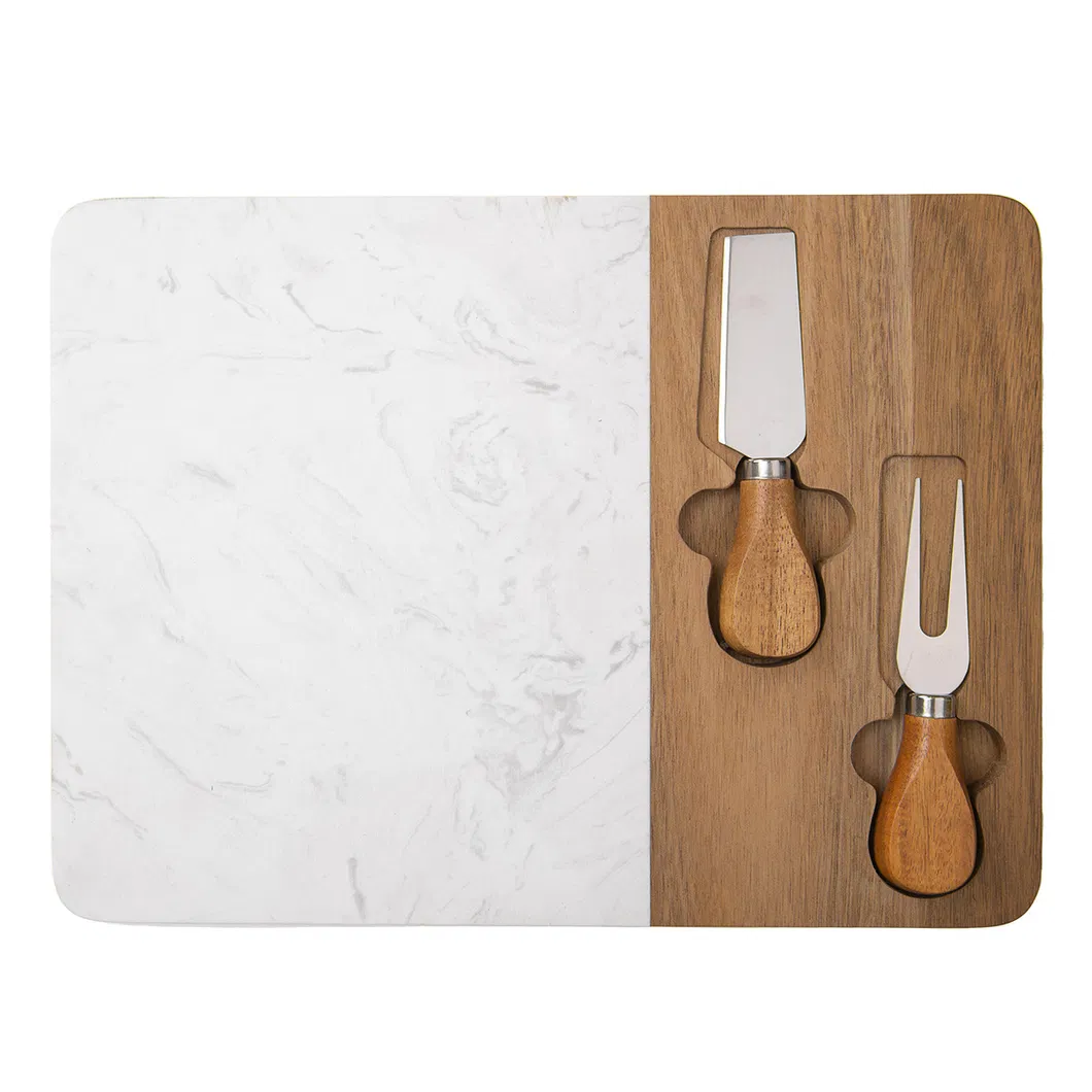 Juego de tablas para quesos de madera de acacia y mármol blanco