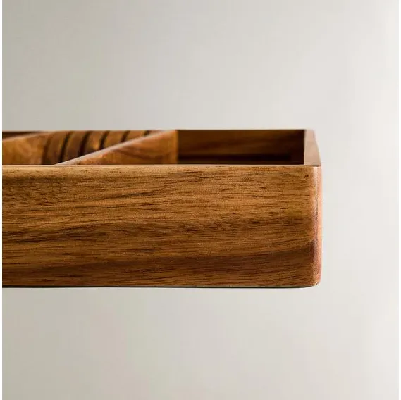 Organizador de cajones de cocina de acacia de lujo con 8 ranuras y divisores para cubiertos, utensilios y cubiertos