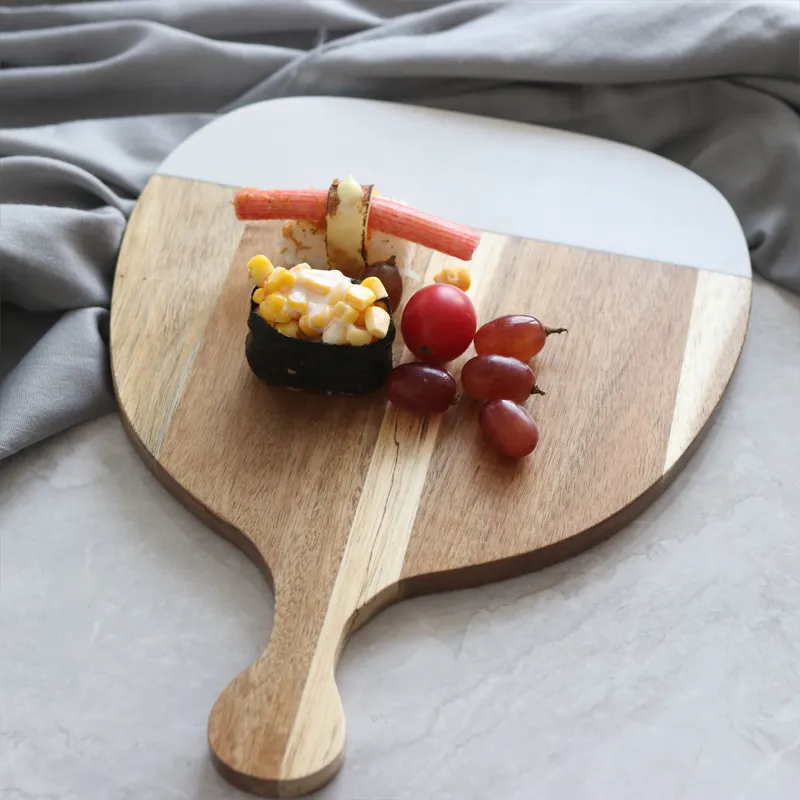 M&aacute;rmol elegante - Tabla de quesos de madera con incrustaciones con mango
