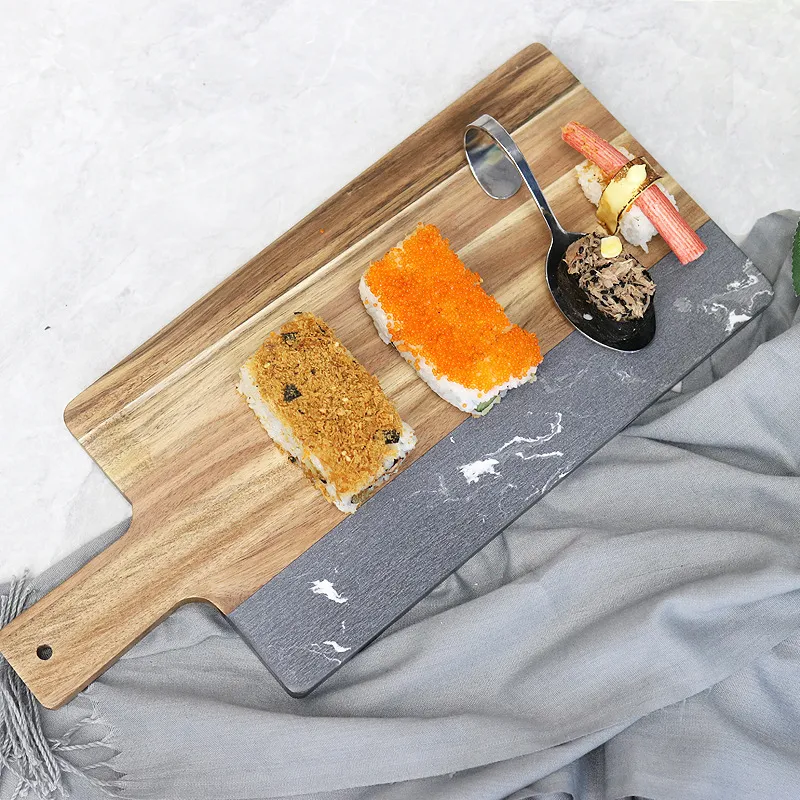 Tablero de servicio de madera de m&aacute;rmol negro de moda para hogares contempor&aacute;neos 