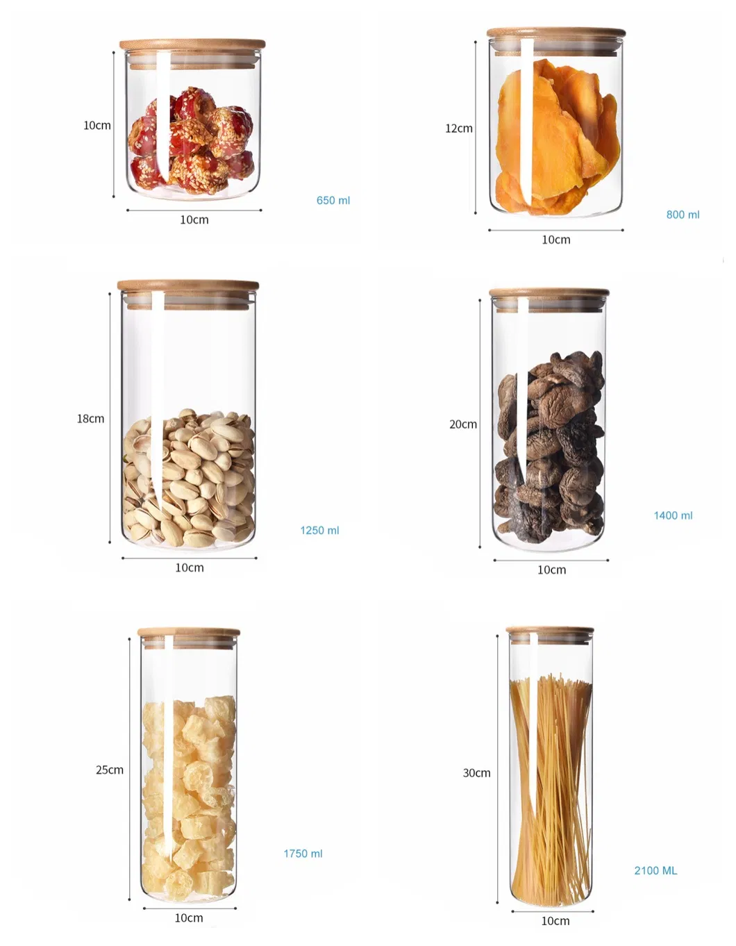 redondo claro del acondicionamiento de los alimentos de las galletas de las pastas del caramelo de la cristaler&iacute;a de borosilicato con las tapas de bamb&uacute; Envase 