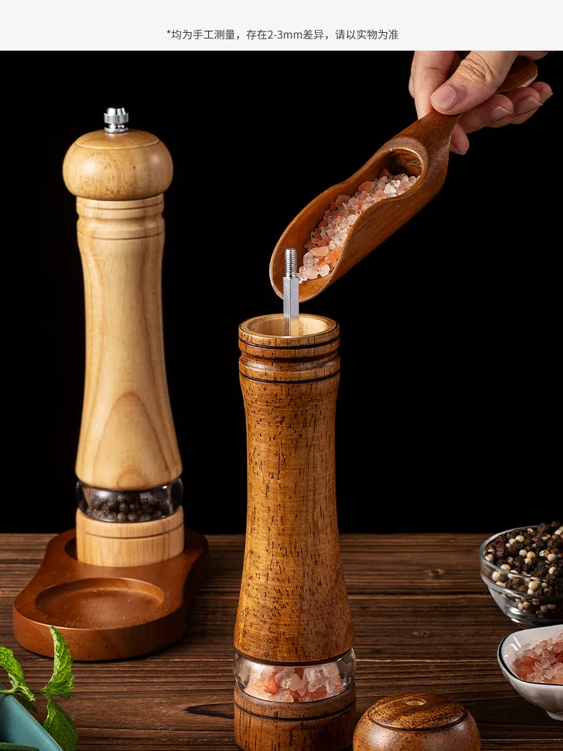 Molinillo manual de madera vers&aacute;til para cocina, perfecto para pimienta negra, sal marina y pimienta en polvo 