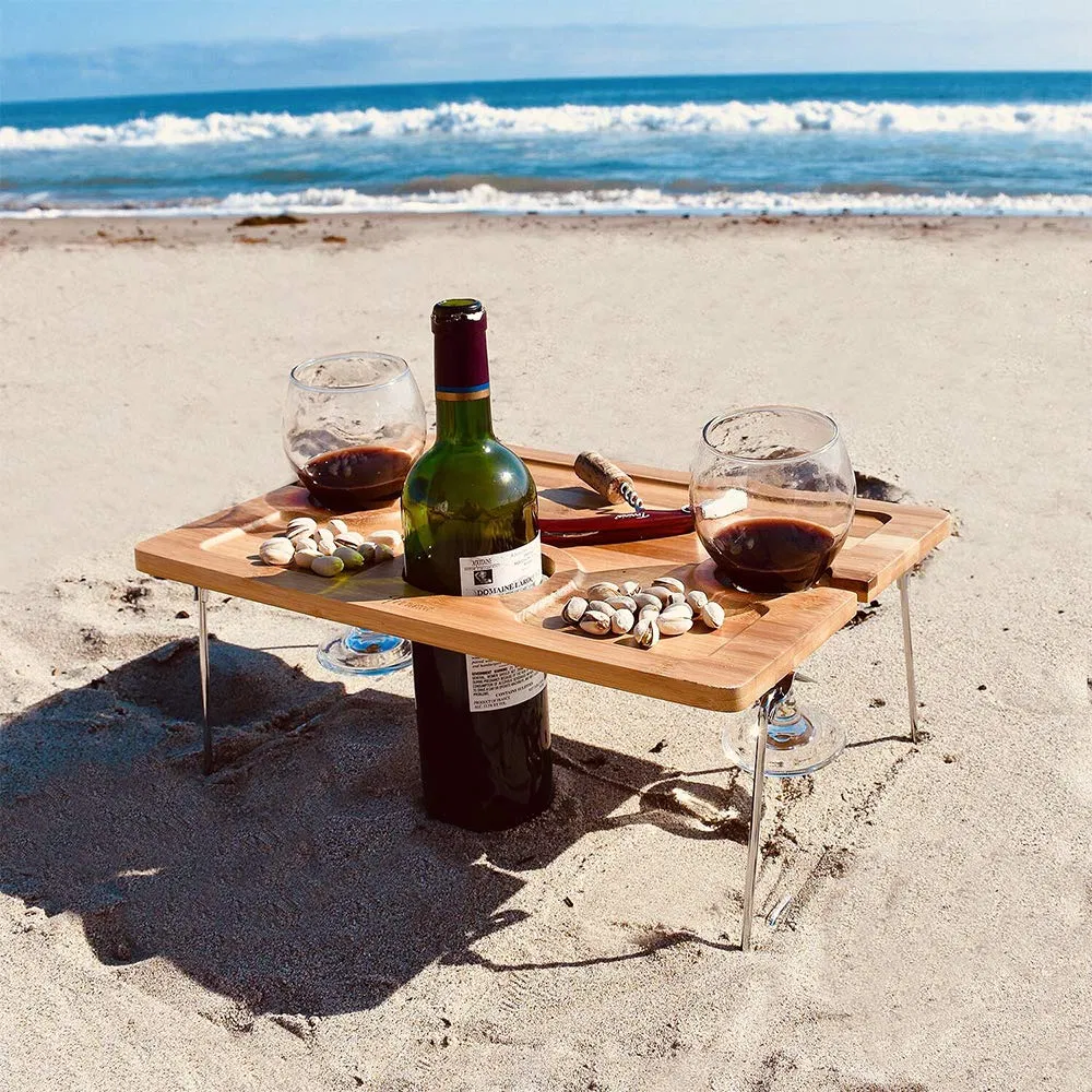 al aire libre para acampar Mesa de picnic de vino port&aacute;til de bamb&uacute; para 