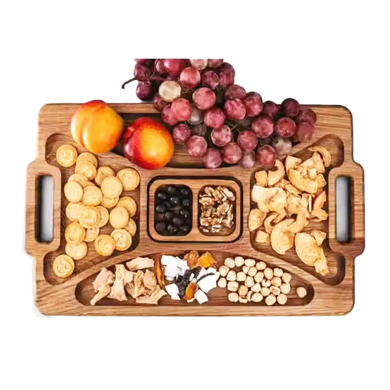 Tablero de charcuter&iacute;a de madera grande dividido de 19x11,5 pulgadas, platos para aperitivos, bandeja para servir con asas para fiesta