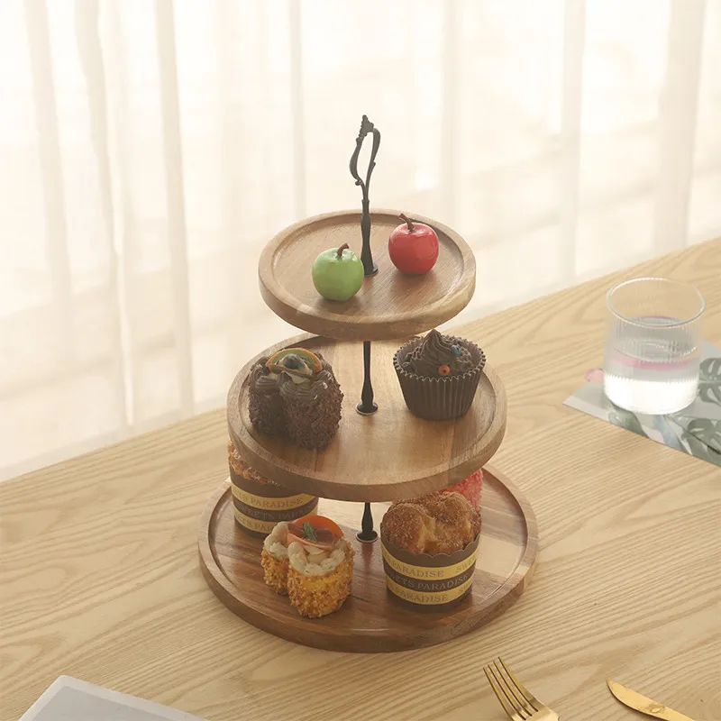 Bandeja para servir de madera de Acacia cuadrada de 3 niveles, 3 uds., soporte para 