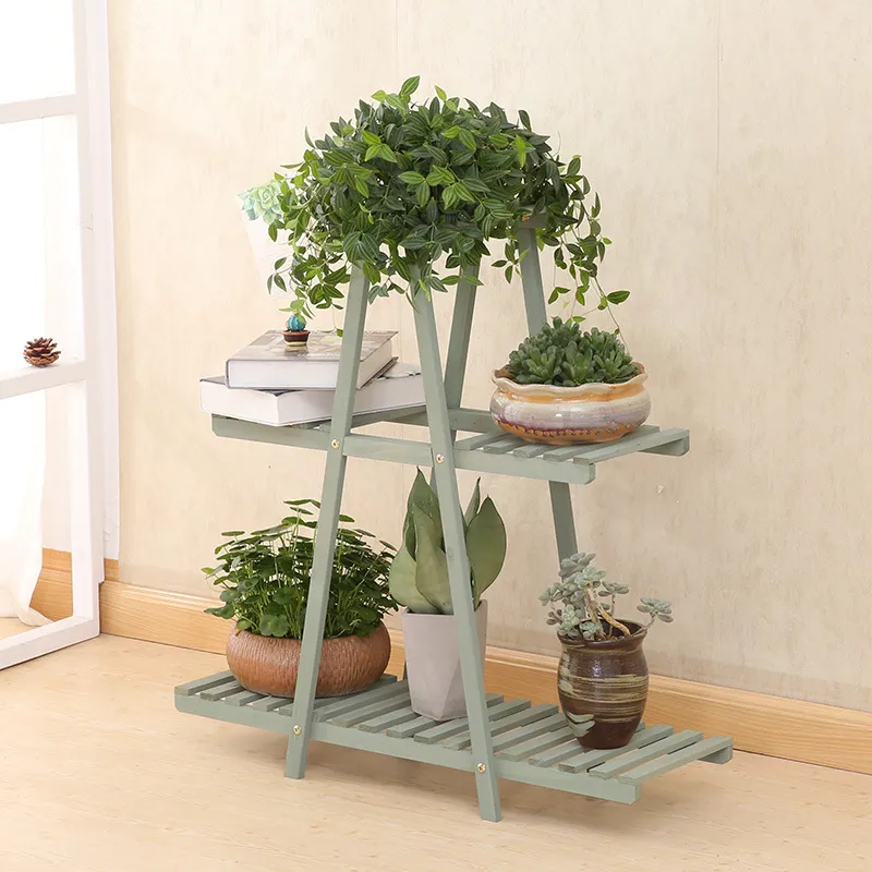 Estante de flores de madera multifunci&oacute;n de 3 capas, soporte para plantas, estante de flores para exhibici&oacute;n en interiores y exteriores 