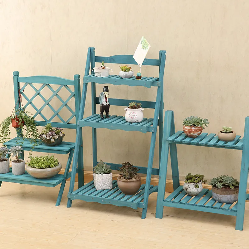 Estante de almacenamiento plegable de cinco capas tipo escalón Estante de flores de madera maciza para plantas suculentas