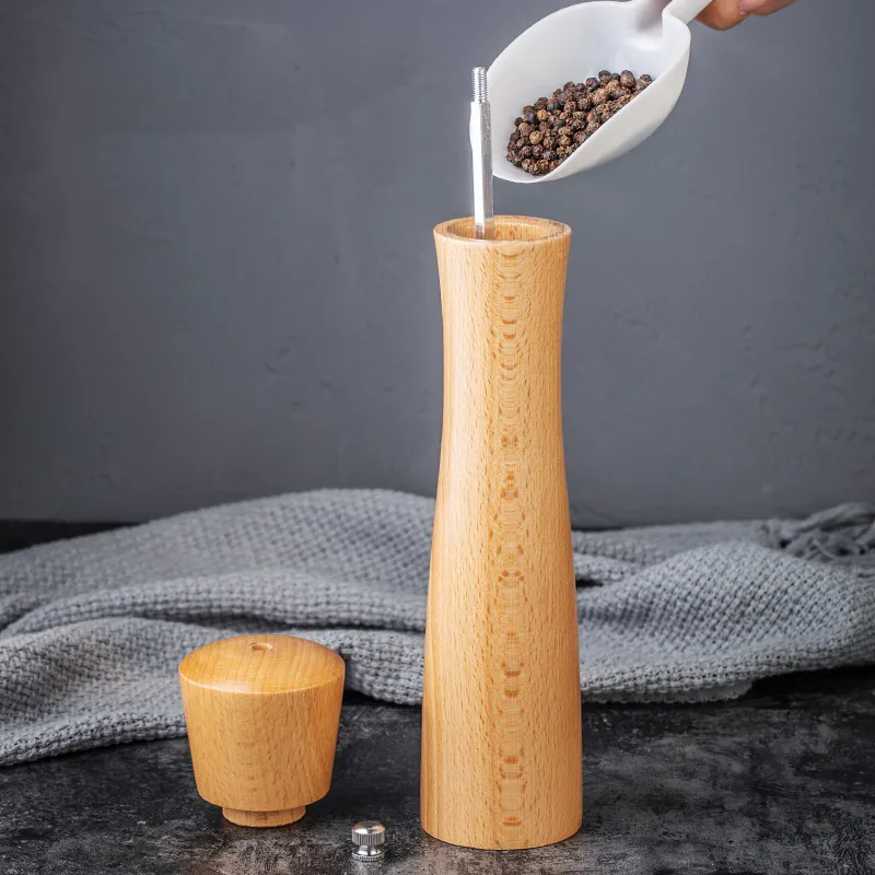 Molinillo de pimienta manual de madera de haya, juego de molinillo de especias para cocina 