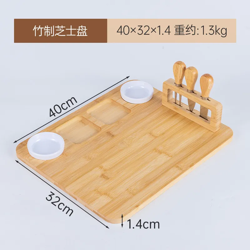 Tabla de queso de bambú grande vendedora caliente con juego de cuchillos y portacuchillas