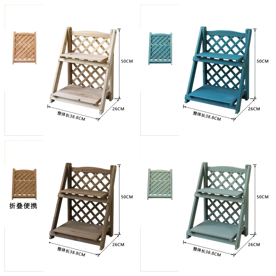 Soportes de flores de madera plegables de 2 niveles, estante