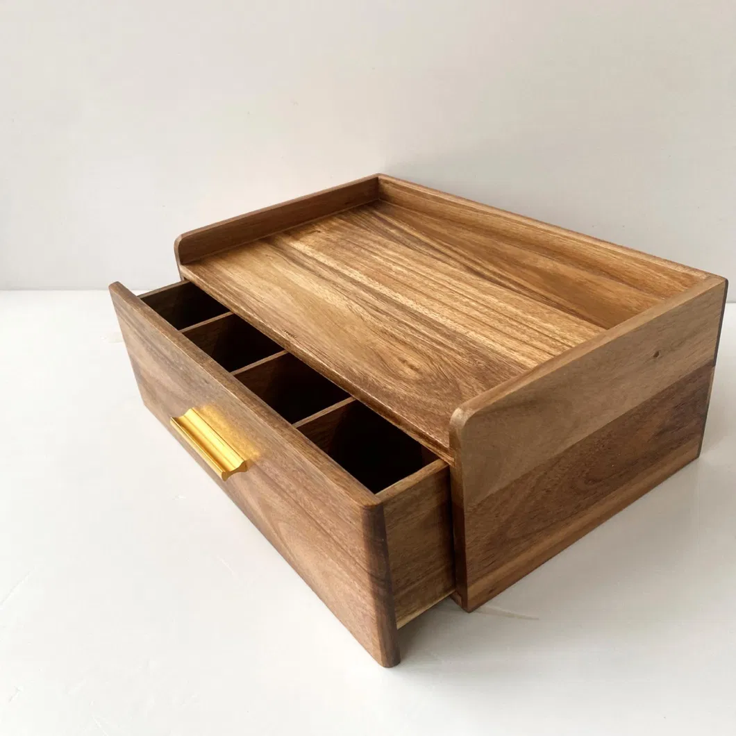 Caja de almacenamiento de caf&eacute; de madera de acacia personalizada, caja de almacenamiento de juego de t&eacute;, 