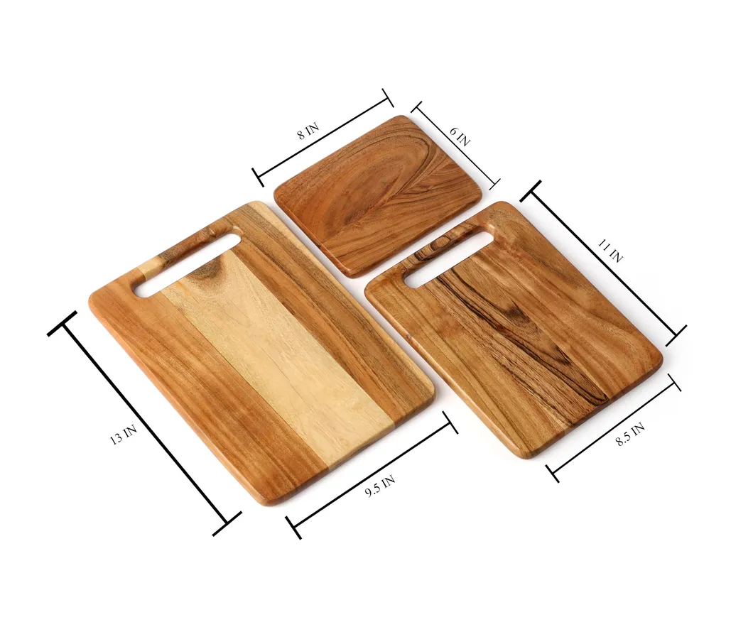 en blanco Juego de tablas de cortar de madera de 3 piezas, bloques de cortar de carnicero de madera de acacia de cocina en blanco