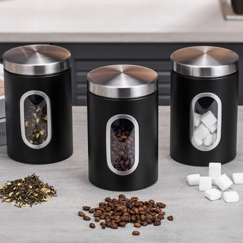 Caja de almacenamiento de alimentos de acero inoxidable, juego de tarros para almacenamiento de t&eacute;, botellas y botes con tapas 