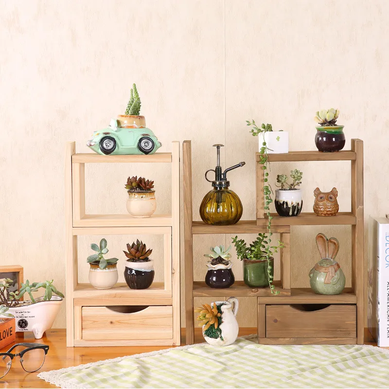 Estante de mesa extensible de madera maciza de varias capas, estante vintage, ventana salediza, soporte de flores para oficina