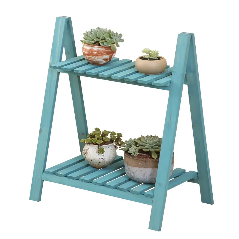 Exhibici&oacute;n de madera de la maceta del jard&iacute;n del soporte de la planta del dise&ntilde;o de la escalera plegable de 2 niveles