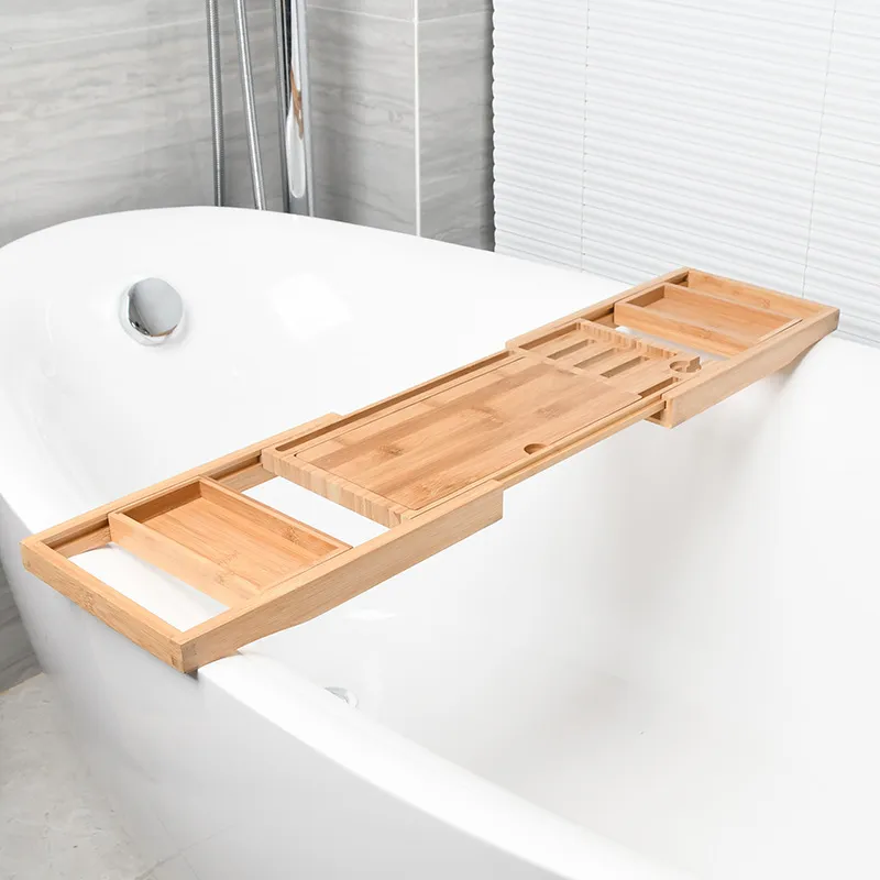 Estante extensible para ba&ntilde;era Bandeja para ba&ntilde;era Estante para ba&ntilde;era de bamb&uacute; 