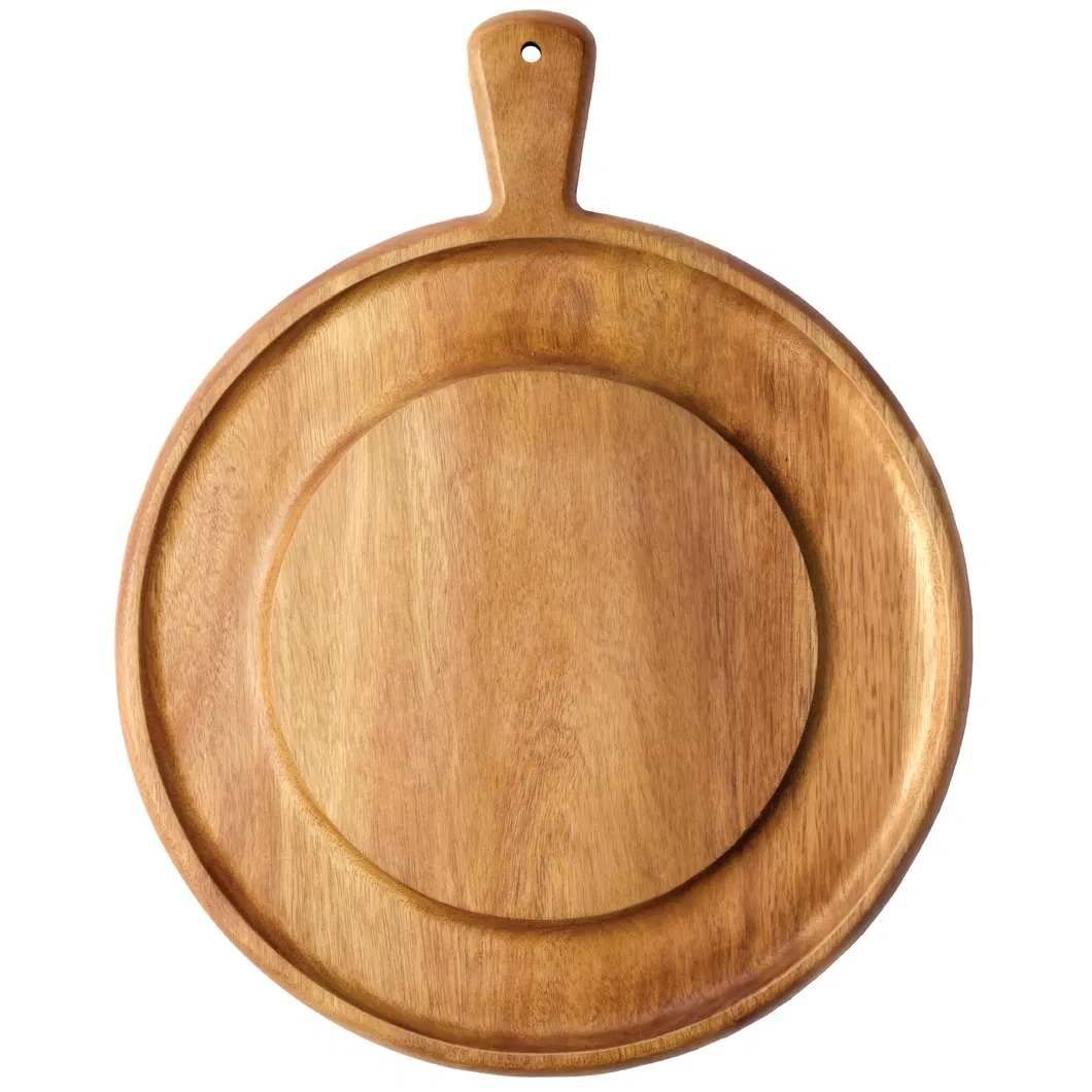 Bandeja redonda para servir tabla de charcutería de madera de haya con asa