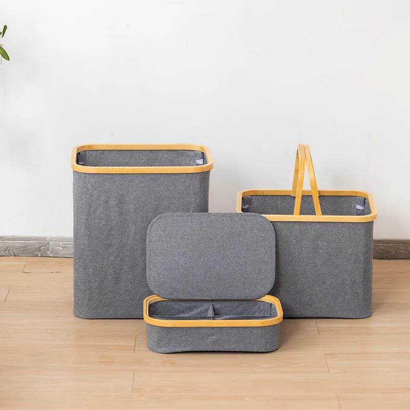 Cesta de almacenamiento de contenedor de almacenamiento de escritorio de tela de bamb&uacute; con tapa 