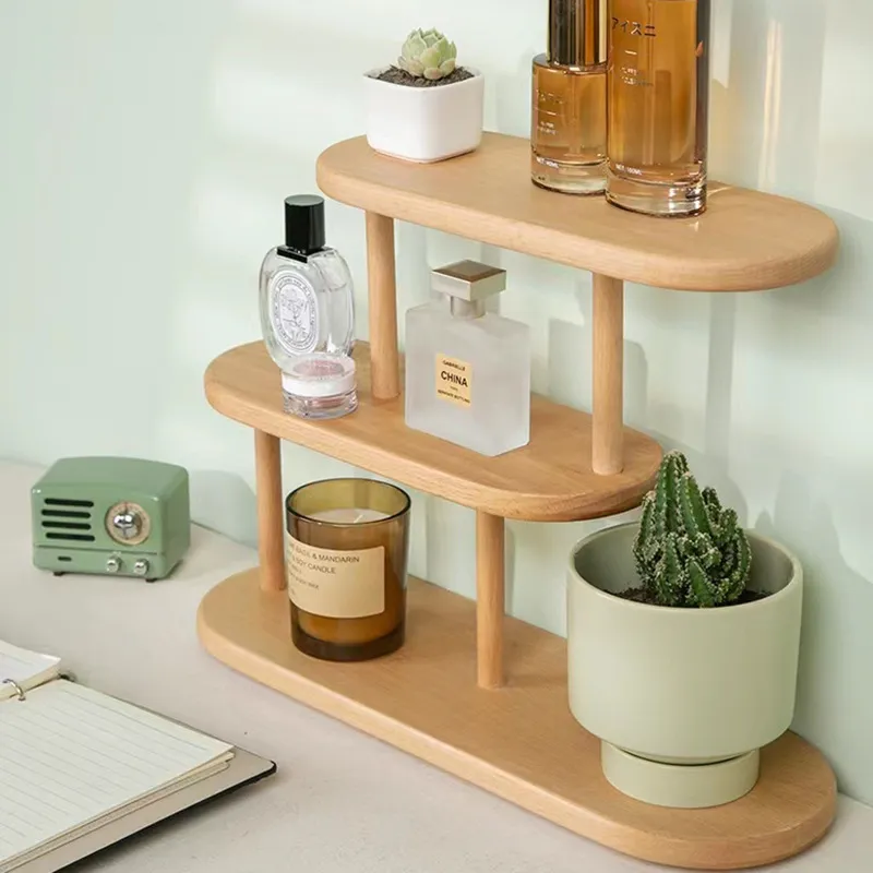 multifuncional de madera maciza de 3 capas, estante de almacenamiento de cosm&eacute;ticos de escritorio Estante de almacenamiento 