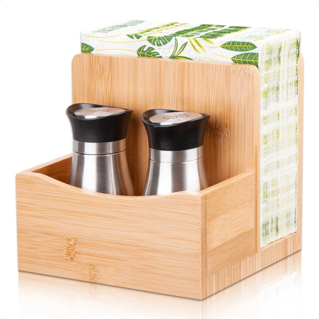 Juego de servilleteros de bamb&uacute; con sal y pimienta para mesa de comedor de cocina 