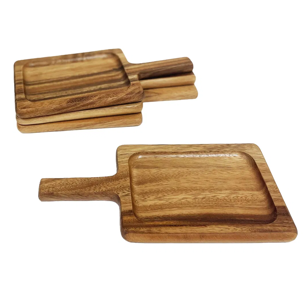 Tablero para servir de madera de acacia grabada con l&aacute;ser Bandeja para servir personalizada con asas